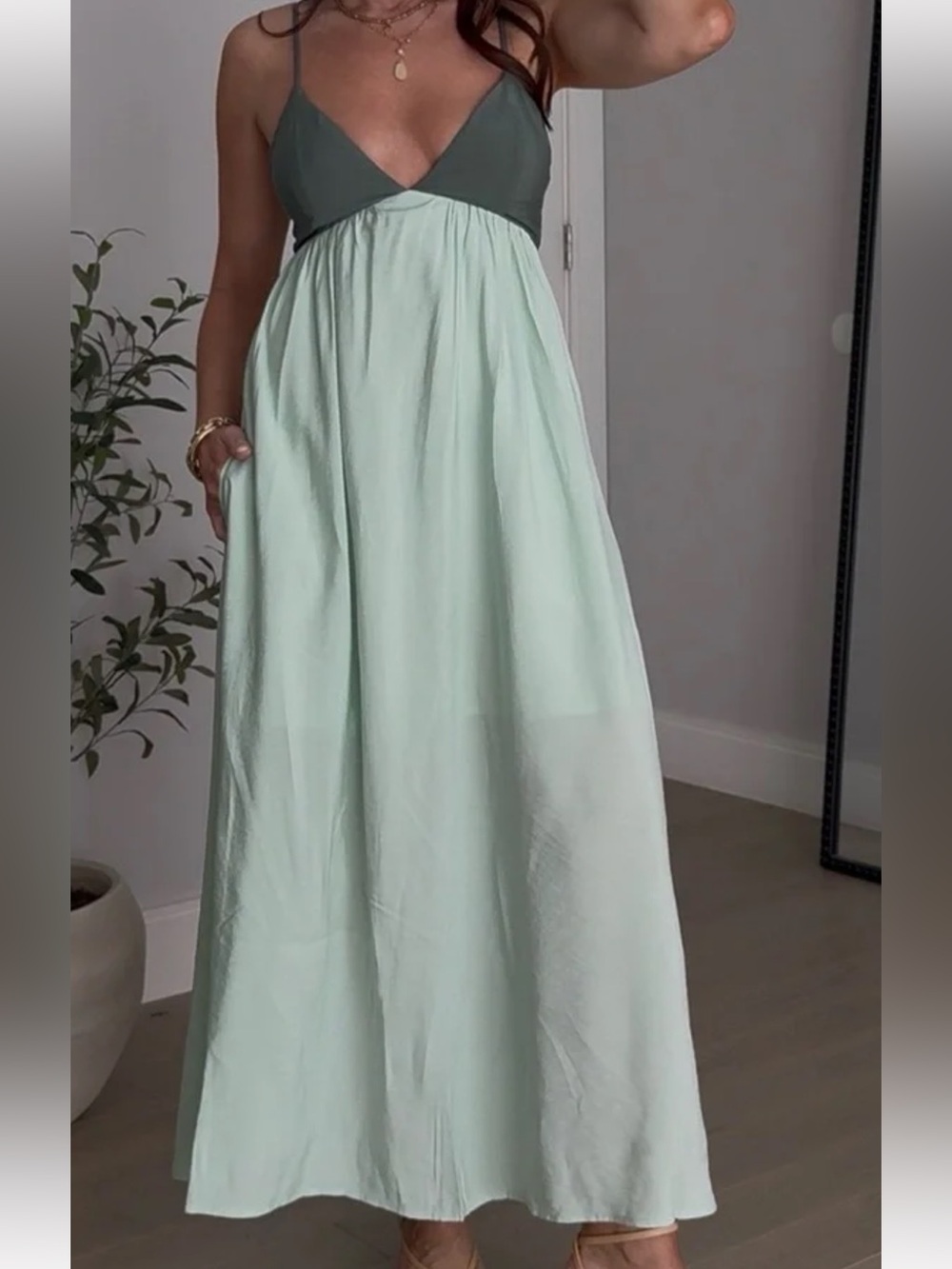 Abercrombie Sage Green Bra-Free Clasp-Back Flowy Maxi Dress